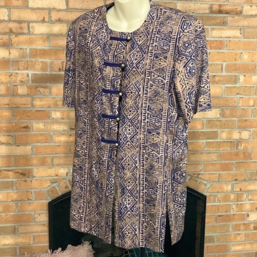 VINTAGE M Richards By Karen Kwong Formal Church Paisley Tunic Gold Buttons Sz 16